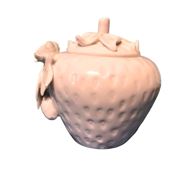 Vintage Graces Teaware White Bisque Porcelain Sculpted Strawberry Cream & Sugar - Picture 5 of 15